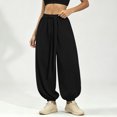 thumbnail image 4 of hoksml Women's Tie Waist Jogger Pants, Solid Color Loose Elastic Cuff Casual Trousers, 4 of 4