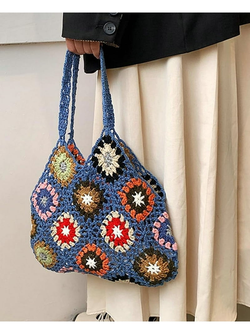 Kukuzhu Cute Floral Knitted Shoulder Bag Women Aesthetic Fairy Y2k