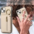 thumbnail image 4 of ELEHOLD Case for iPhone 14, Zipper Leather Wallet Crossbody Case with Detachable Ring Kickstand & Card Slots,Beige, 4 of 9