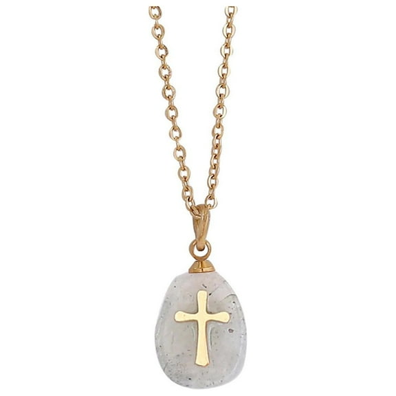 Guodhu Cross Necklace for Women Natural Stone Pendant Necklace Handmade Gem Necklaces Dainty Crystal Necklaces for Women Trendy