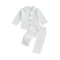thumbnail image 1 of xiaxaixu Baby Boy Fall Outfits Long Sleeve Solid Color Button Up Shirt + Pants Set Toddler Clothes, 1 of 9