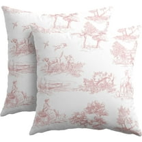 French Country Pillow Covers 20x20 Inch Set of 2 Pink and White Printed Vintage Toile Cottage Decorative Throw Pillows Rustic Farmhouse Pillow Cases Cotton Linen Cushion Covers for Couch Home Decor