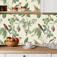 thumbnail image 5 of Peel and Stick Wallpaper Contact Paper Vintage Botanical Bird Colorful Songbirds Green Foliage Self Adhesive and Removable 24in x 118in, 5 of 8