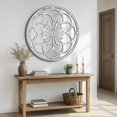 thumbnail image 5 of 36" Round Cathedral Window Mirror, Distressed Wood Beaded Frame & Fleur-de-Lis Accents, Antique Silver French Country Farmhouse Wall Decor for Entryway, Fireplace Mantel, Living Room, 5 of 8