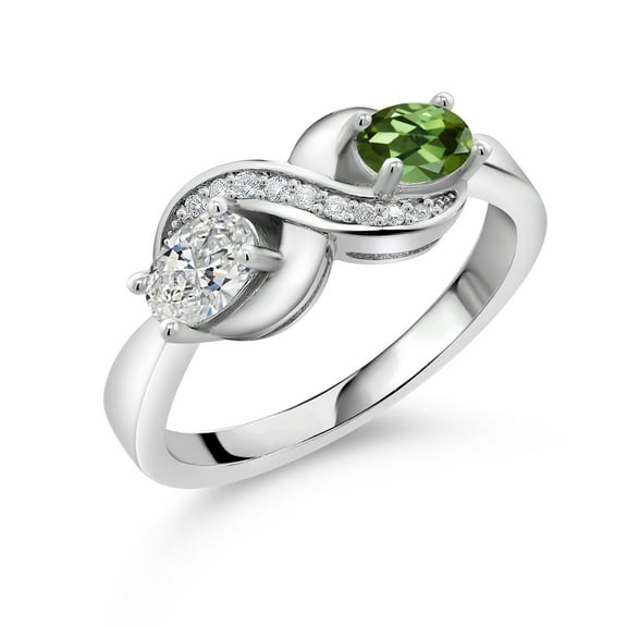 Gem Stone King 18K Yellow Gold Plated Silver Lab Grown Diamond and White Created Sapphire Statement Ring for Women | 0.91 Cttw | Oval 6X4MM | Gemstone April Birthstone | Size 6