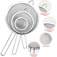 thumbnail image 4 of 3 Pcs Super Wire Extra Fine Mesh Strainer with Handle, Small Medium Large Size Sifter Metal Strainer Set, Stainless Steel Sieve Fine Mesh Strainers for Kitchen Rice Juice Quinoa Food Flour Baking, 4 of 6