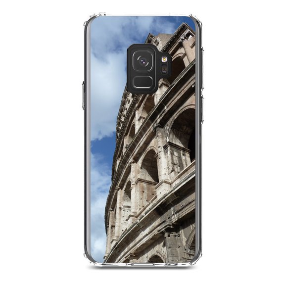 DistinctInk Clear Shockproof Hybrid Case for Samsung Galaxy S9 (5.8" Screen) - TPU Bumper, Acrylic Back, Tempered Glass Screen Protector - Roman Colosseum Rome