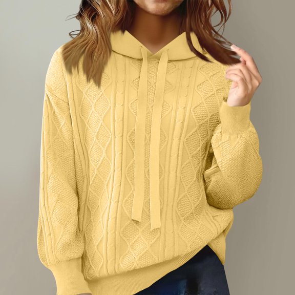 Women's Knit Hoodie Sweater, Lazy Loose Fit with Slim Contour, Comfortable Pullover for Casual Style, Hooded Design for Extra Warmth and Protection