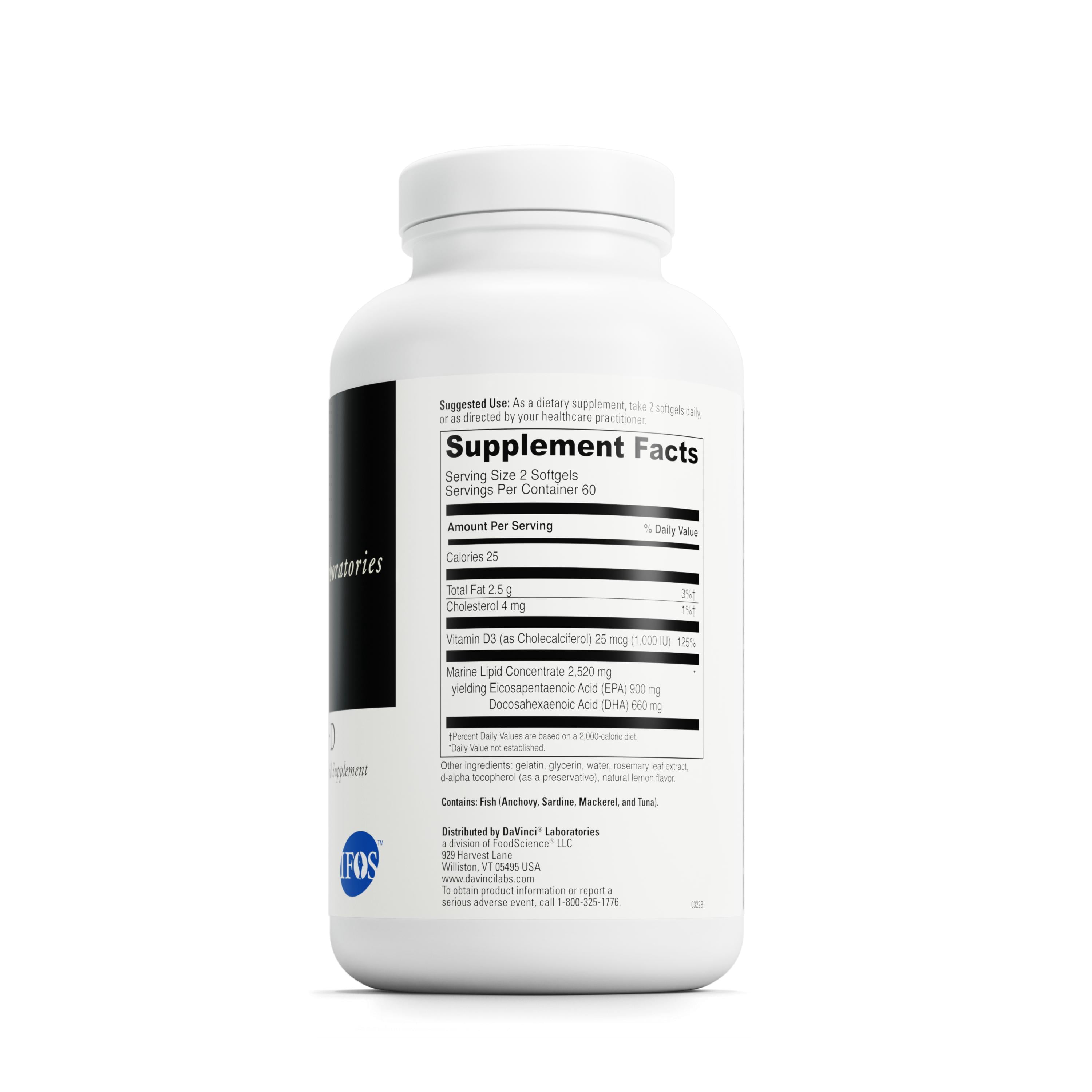 DaVinci Labs Omega 3 HP-D - Support Immune & Heart Health* - Lemon Flavor - 120 Softgels