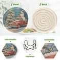 thumbnail image 2 of 6 Pcs Drink Coasters with Holder 3.94in Woven Coasters for Drinks Christmas Snowman in A Red Truck Coaster Set for Protection Table, 2 of 7