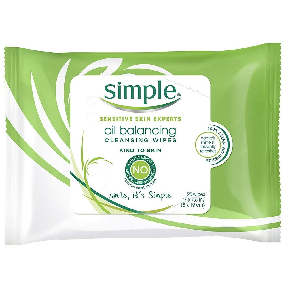 Simple Cleansing Facial Wipes, Kind to Skin 25 Count, Twin Pack
