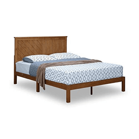 Musehomeinc Solid Wood Platform Bed, Rustic Wooden Queen Size Bed Frame With Headboard