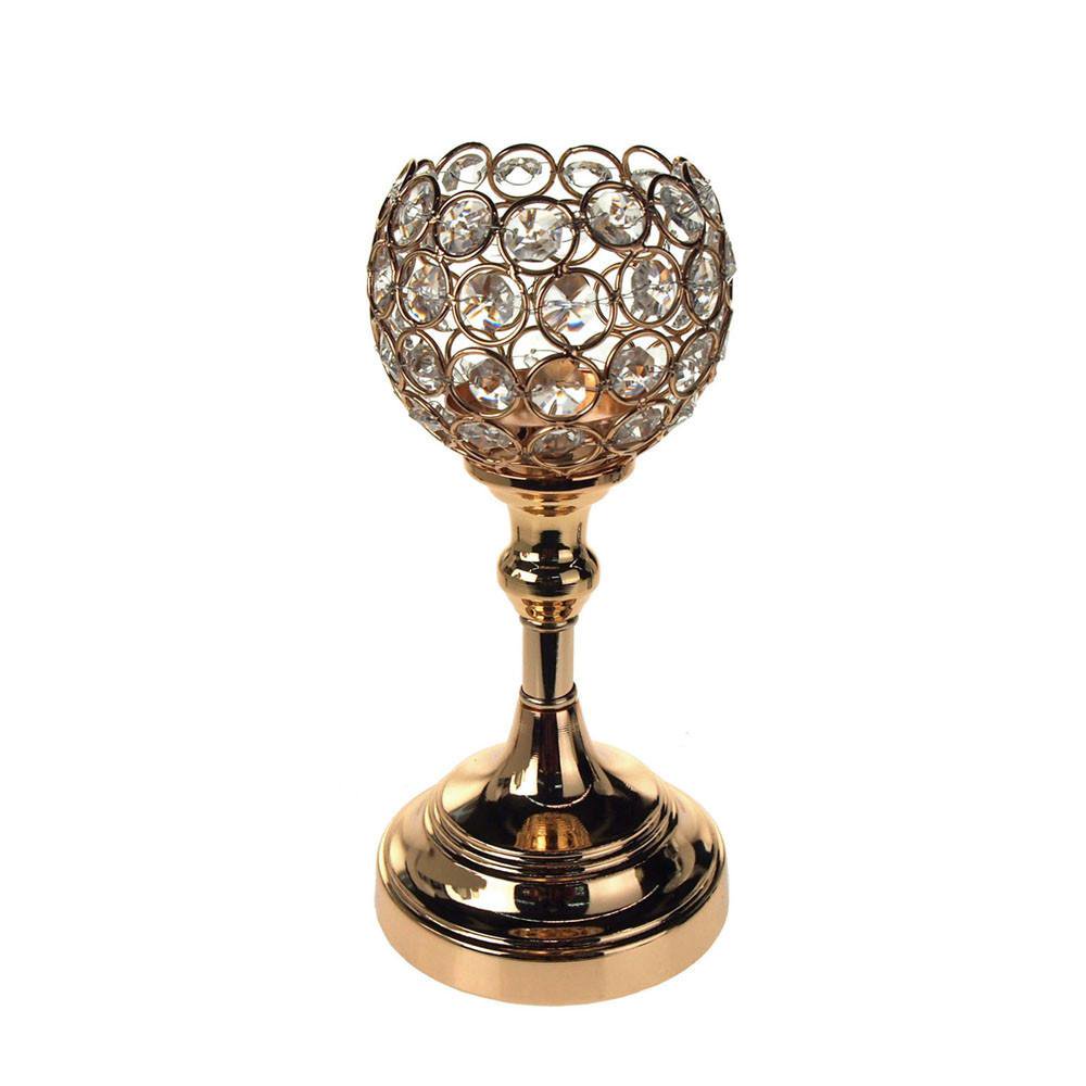 Crystal Globe Candle Holder Metal Centerpiece, Gold, 91/2Inch