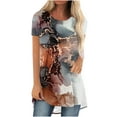 thumbnail image 1 of CEHVOM Blouse d'Été pour Femmes Col Rond Ample Manches Courtes Imprimé Décontracté Liquidation, 1 of 5