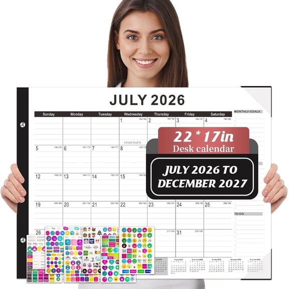 Desk Calendar 2026-2027, Large Desk Calendar 22" x 17", Use July 2026 to December 2027, 18 Monthly Academic Desktop Calendar 2026 with To-Do List, Desk Calendar 2026 for Office, School, (6 Stickers)