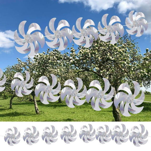 Deago 10 Meters 8 Pieces Windmills Reflective Pinwheels Bird Repellent Devices, 12" Silver Wind Spinners for Outdoor Yard Garden Farm Decor to Scare Birds