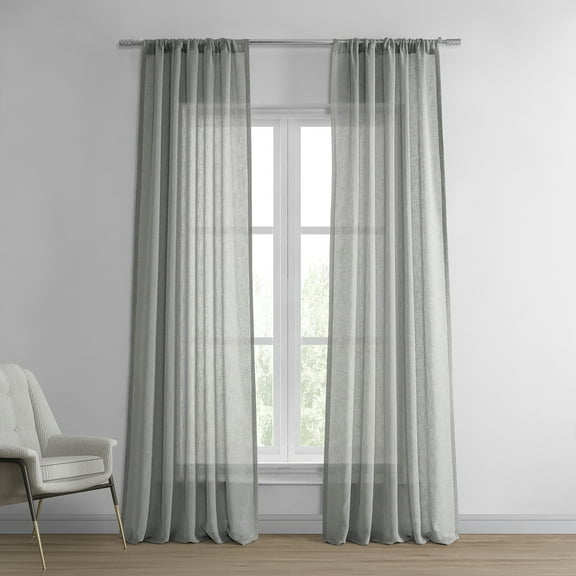 Paris Grey Solid Faux Linen Sheer Curtain (1 Panel), Paris Grey, 50W X 120L