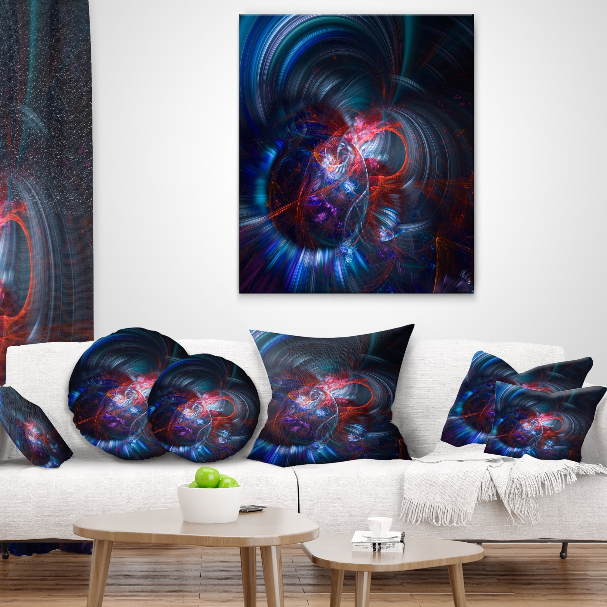 Designart Light Blue Fractal Flower in Dark - Floral Throw Pillow - 18x18