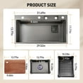 thumbnail image 6 of Waterfall Kitchen Sink, Single Bowl Drop in Kitchen Sink with Pull-Out Faucet and Multiple Accessories (31.5×18.1×8.7 inch)-Gray, 6 of 7