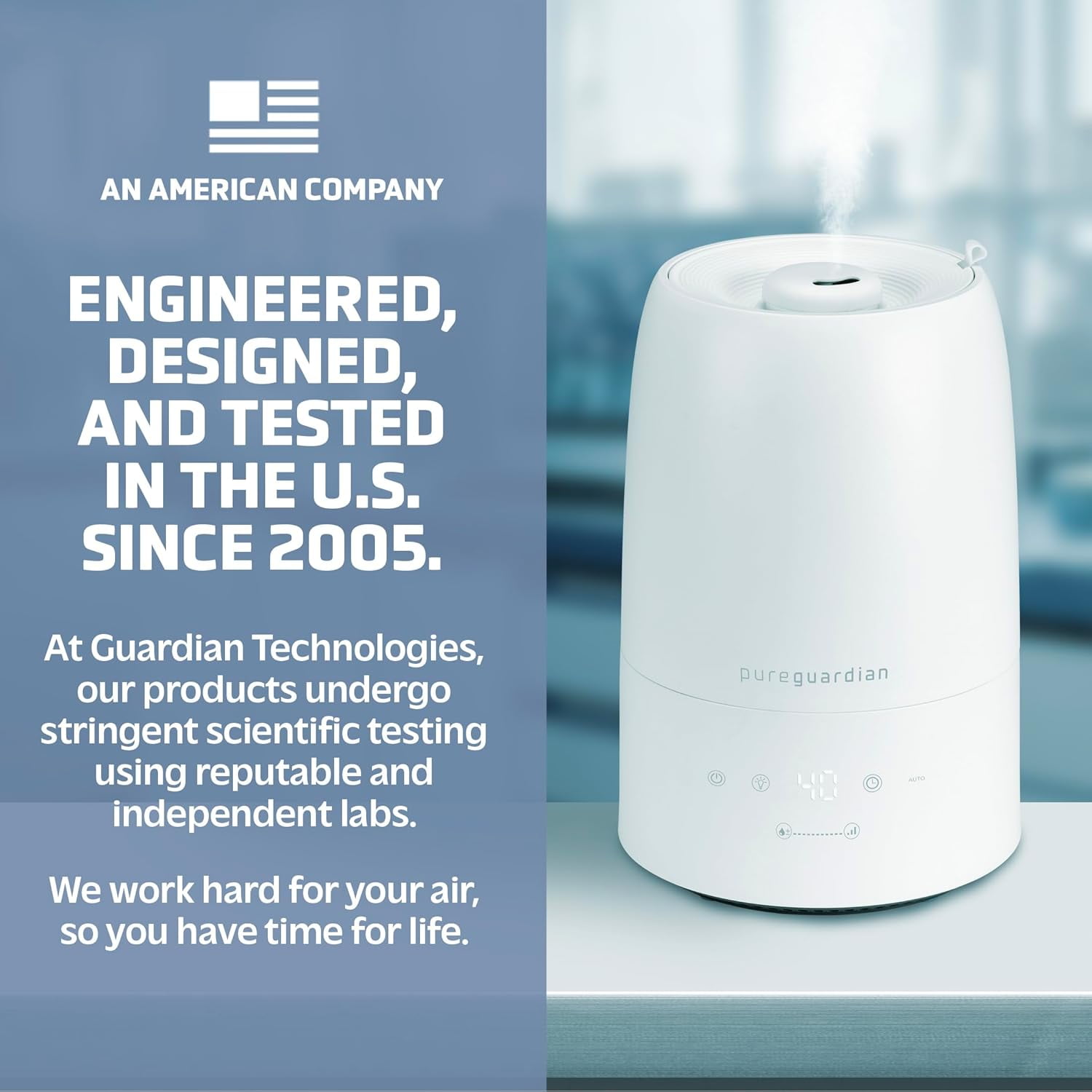 H955W Top Fill Cool Mist Ultrasonic Humidifier for Large Rooms with Humidistat and Timer
