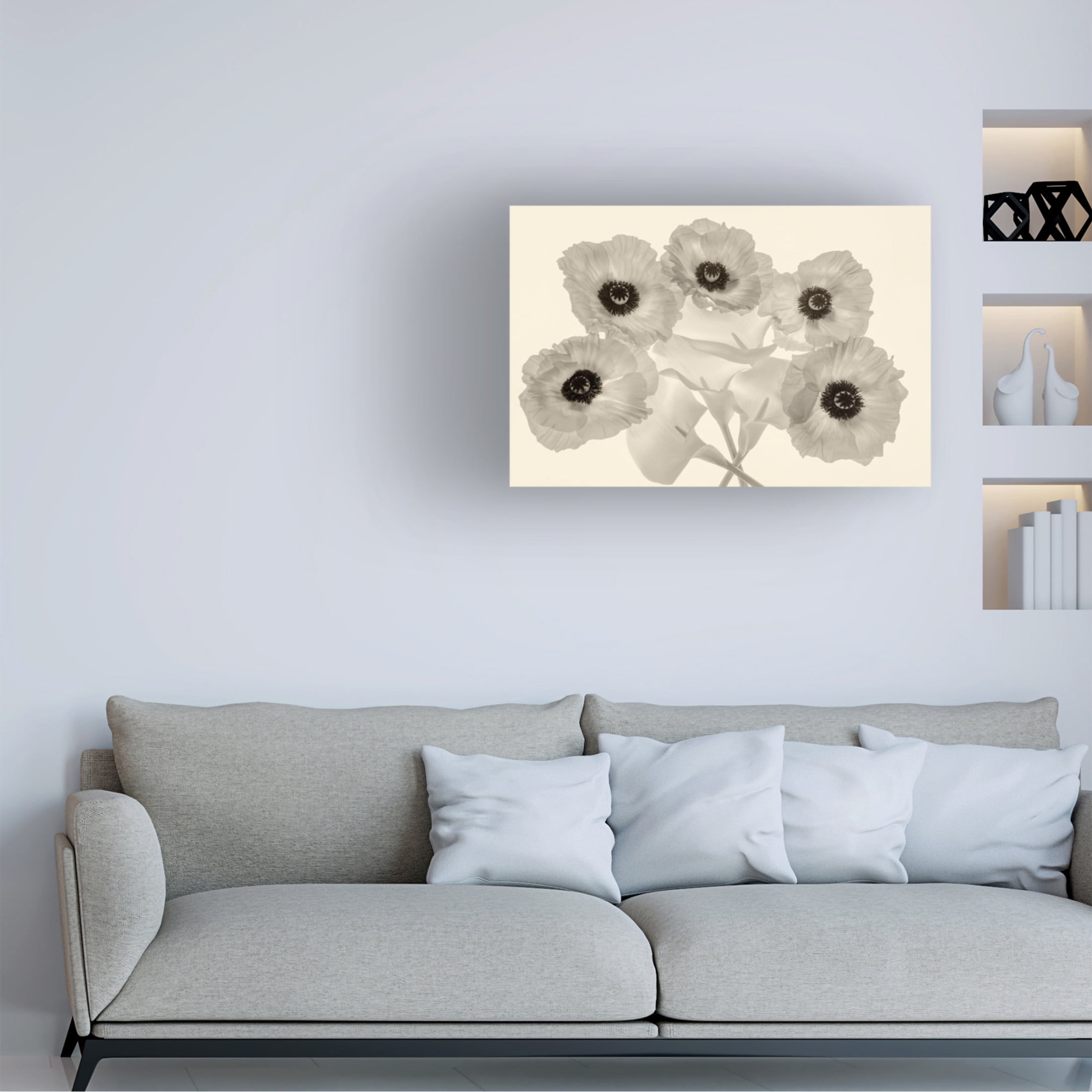 Canvas Wall Art - Dennis Frates 'Poppies And Calla Lillies' Wall Art for Living Room, Bedroom, or Office Décor by Trademark Fine Art - 47 x 30 Inches