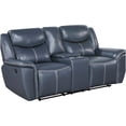 thumbnail image 3 of Blue Motion Reclining Loveseat with Console, Upholstered Faux Leather Recliner Sofa for Small Spaces, 3 of 10