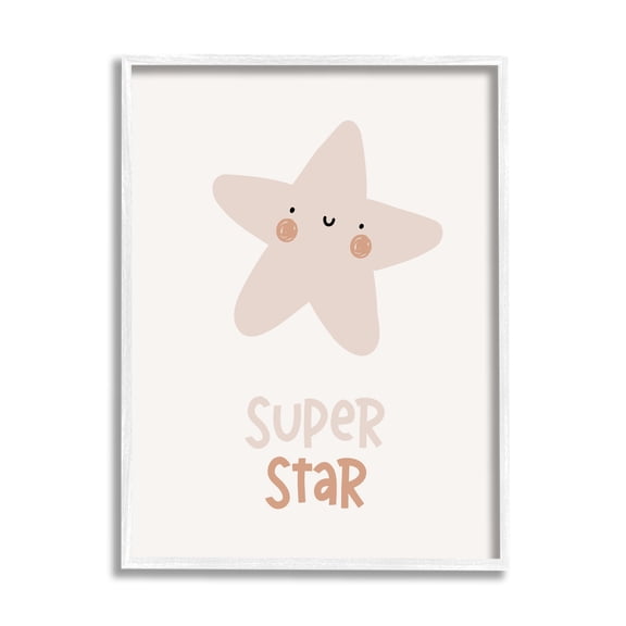 Stupell Industries Smiling Super Star Inspirational Painting White Framed Art Print Wall Art, 16 x 20
