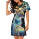 thumbnail image 2 of Easygdp Colorful Stained Glass Deer Camisón de manga corta para mujer, informal, estampado, 2 of 6