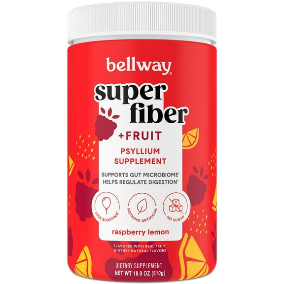 Bellway Super Fiber Fruit, Psyllium Husk Powder Fiber Supplement, Raspberry Lemon, 1.2 lbs.