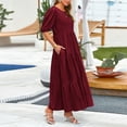 thumbnail image 7 of Wycnly Summer Dresses for Women Maxi Dress for Women Lantern Sleeve Loose Pleated Swing Maxi Dress Womens Trendy Solid Round Neck Short Sleeve Long Dress, 7 of 7