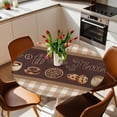 thumbnail image 3 of Vintage Coffee Time Fitted Tablecloth with Elastic Edged, Round Table Cloth for Dining Table, Farmhouse Desserts Brwon White Plaid Waterproof Oil Proof Table Cover for Indoor Outdoor 55"-60", 3 of 8