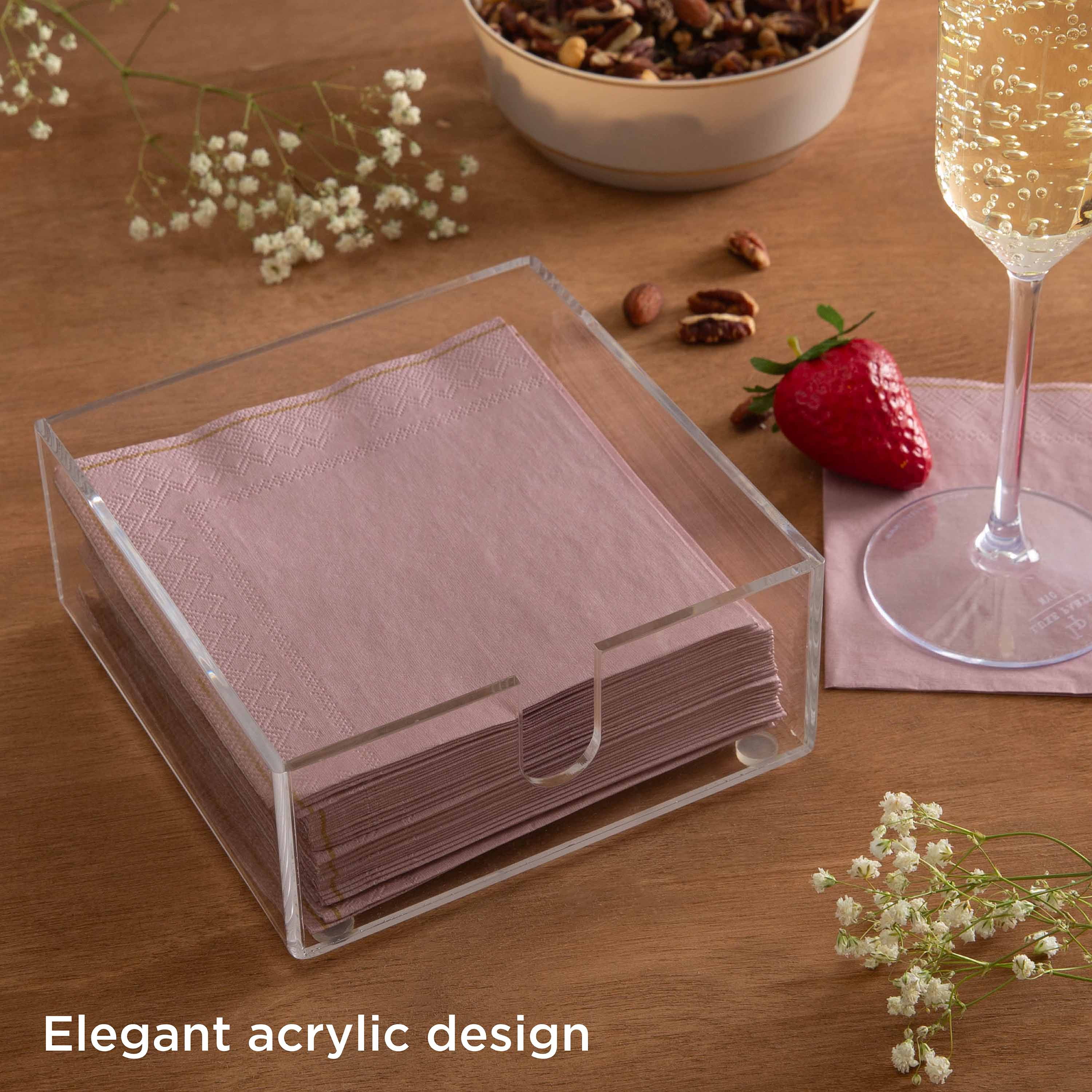 Luxe Party 2 Pack Acrylic Cocktail Napkin Holder in Clear, 2.44" x 5.59" W x 5.59"