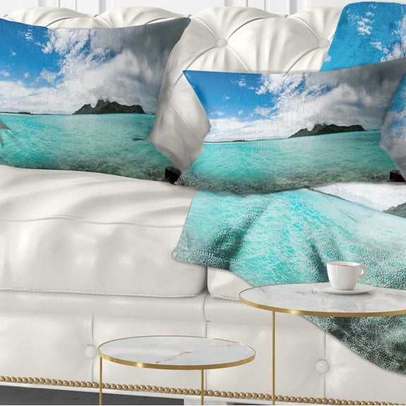 Designart Bora Bora French Polynesia Panorama - Seascape Throw Pillow - 12x20