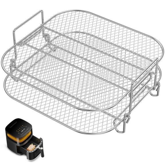 Evjurcn  2Pcs Square Air Fryer Rack 8 inch Stainless Steel Dehydrator Rack Stackable Air Fryer Racks Heat Resistant Square Racks Air Fryer Accessories Dishwasher Safe for Square Air Fryer Oven
