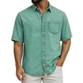 thumbnail image 4 of Men's Casual Short Sleeve Point Collar Button-Down Shirt Solid Basic Top Breathable Soft Washed Cotton Chest Pocket All-Day Comfort for Office Daily Wear Party Gray 3XL, 4 of 8
