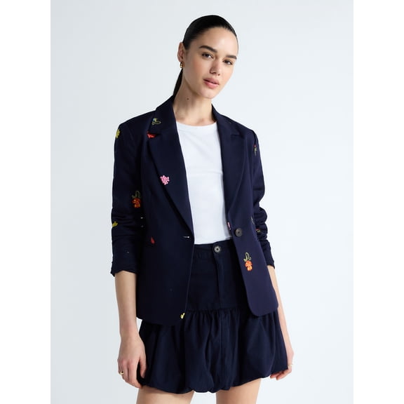 Free Assembly Women's Embroidered Single Breasted Blazer, Sizes XS-XXL