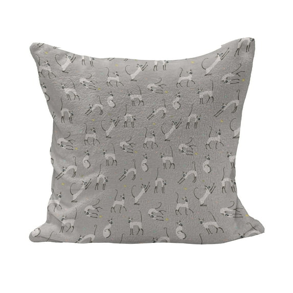 Grey Fluffy Throw Pillow Cushion Cover, Siamese Cat on Wall Design Playing and Posing Feline Kitty Design, Decorative Square Accent Pillow Case, 28" x 28", Pale Grey, by Ambesonne