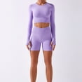 thumbnail image 4 of REALiKUN Women Seamless Yoga Outfits 2 Piece Workout Short Sleeve Crop Top with High Waisted Running Shorts Sets Purple M, 4 of 8