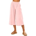 thumbnail image 2 of Women's Linen Blend Wide Leg Cropped Pants Elastic Waist Casual Summer Capri Trousers with Pockets Lightweight Breathable Palazzo Lounge Wear for Everyday Comfort, 2 of 7