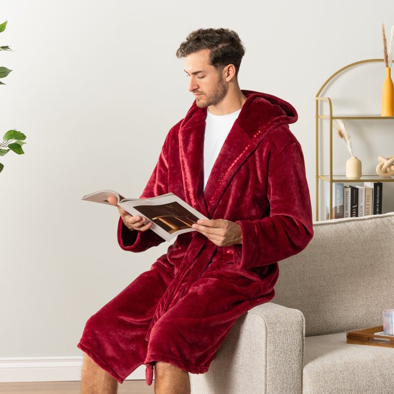 long hooded dressing gown mens Men's Hooded Soft Plush Fleece Bathrobe Full Length Robe - Bed Bath & Beyond