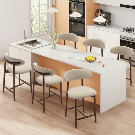 MALOL Mid Century Modern Kitchen Bar Stools Set of 6, Upholstered Beige Seating