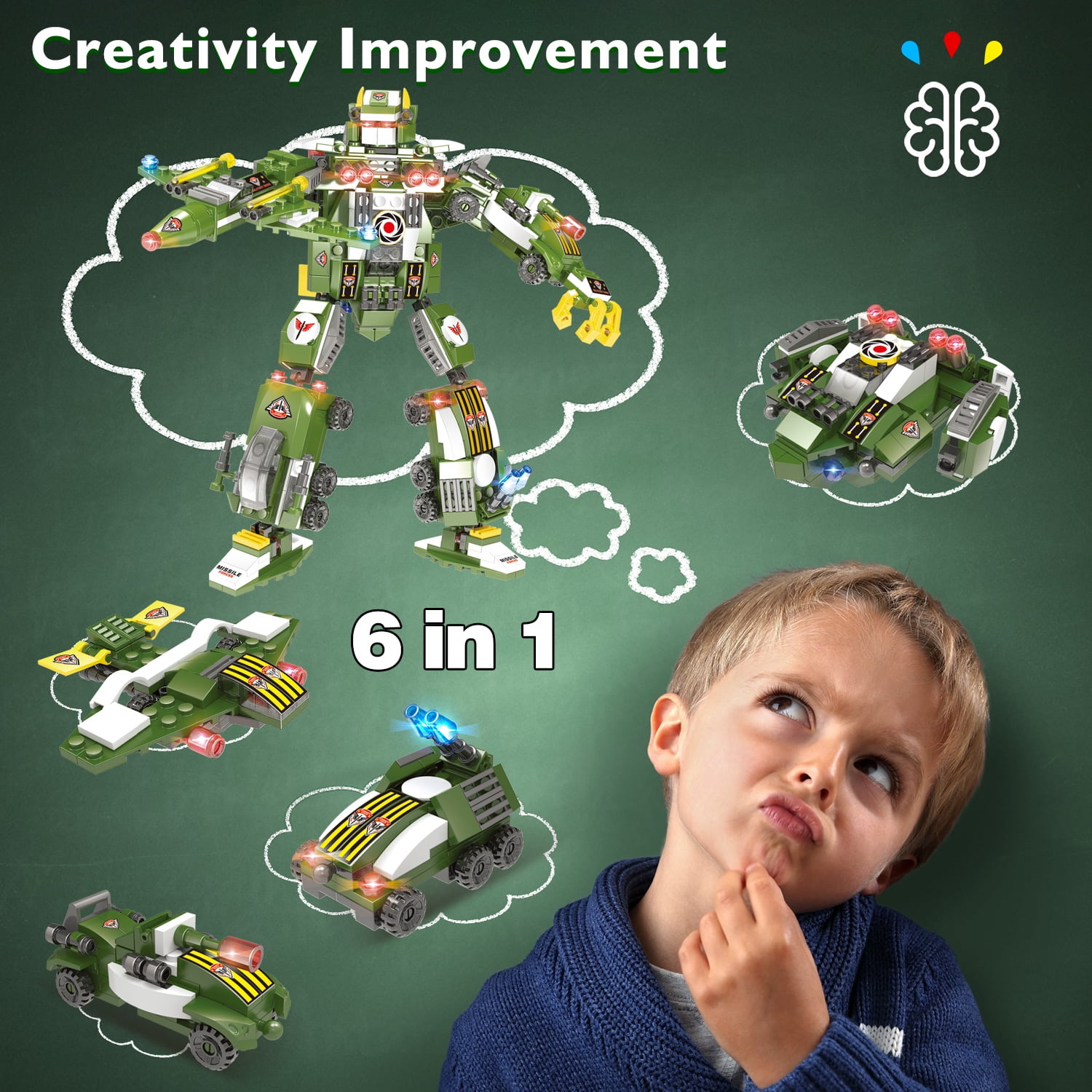 1164 Pcs Building Toy Set, City Building Block Kit for Boys Girls, Army Military Base Corps War Stem Toys, Gift for Kids Ages 6-12, Green