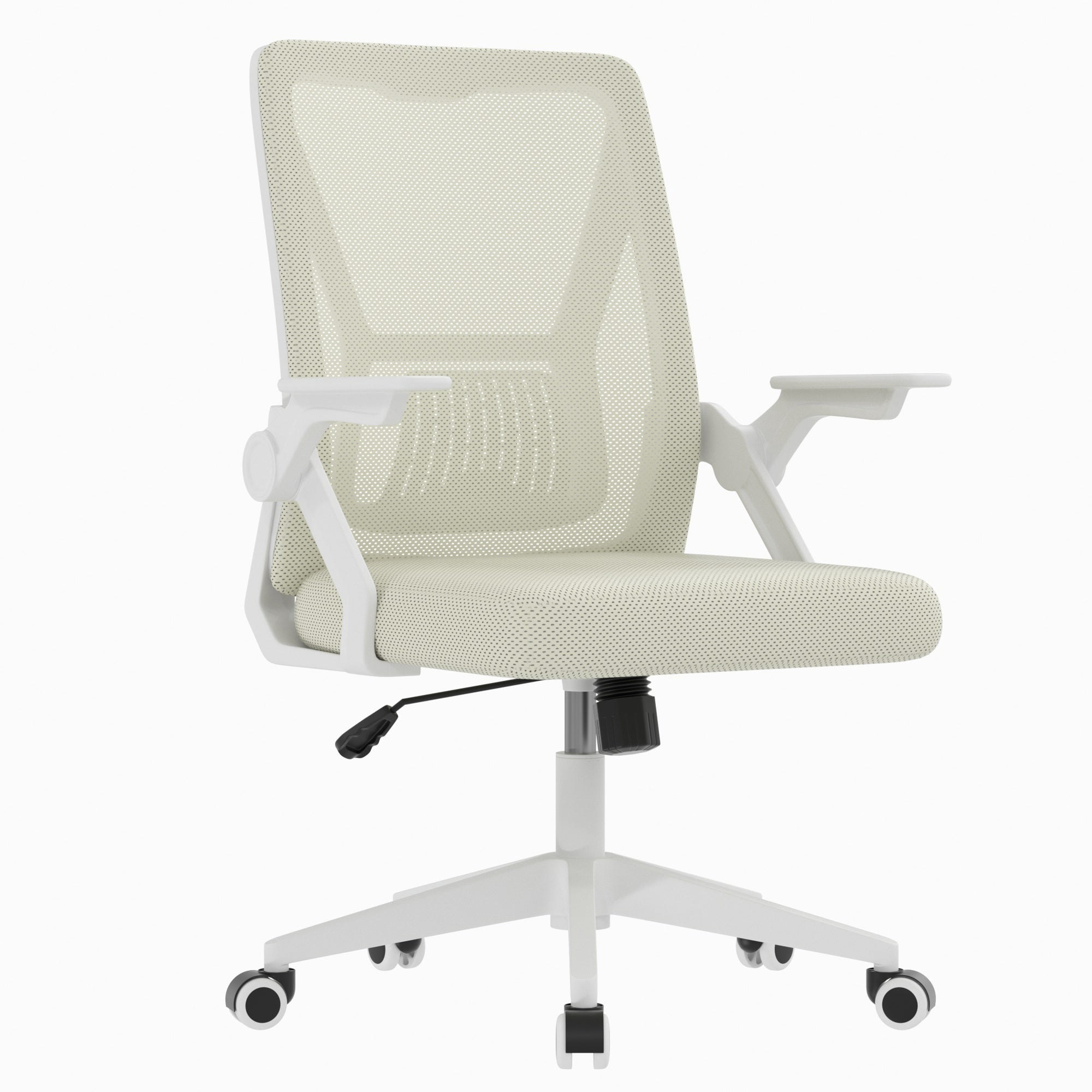 VECELO Mid-Back Swivel Adjustable Ergonomic Office Chair, Mesh Lumbar Support and Adjustable Arms Task Chair for Computer, Beige