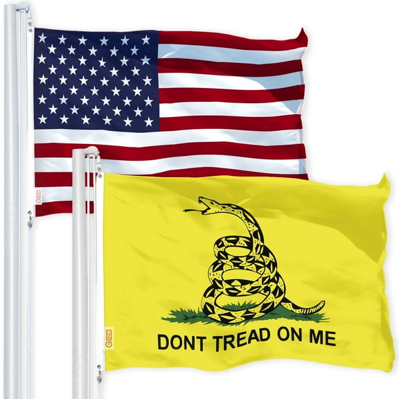 G128 Combo Pack: 3'x5' Gadsden Flag Don't Tread on Me and 3'x5' America Flag 150D Polyester Grommets