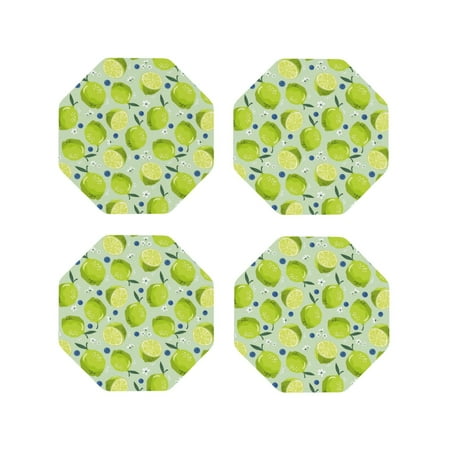 

Drink Coasters Set of 4 green Lemon blueberry Leather Coasters for Coffee Table Protector Heat Resistant Cute Coasters for Home Decor Housewarming Gifts Bar Kitchen 4 Inch Octagon