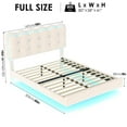 thumbnail image 2 of Homfa Full Size Floating Bed Frame with Led & Charging station, Velvet upholstered bed frame with Ajustable Crystal Button Tufted Headboard, White, 2 of 8