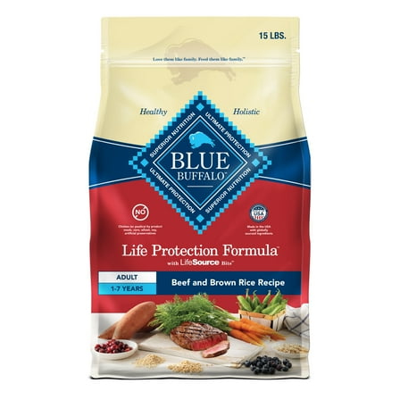 Blue Buffalo Life Protection Formula Natural Dry Dog Food, Beef & Brown Rice, 15-lb. Bag