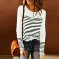 thumbnail image 2 of YYDGH Women's Crew Neck Button Striped T-shirt Casual Comfort Long Sleeve Top Blouses White XL, 2 of 6