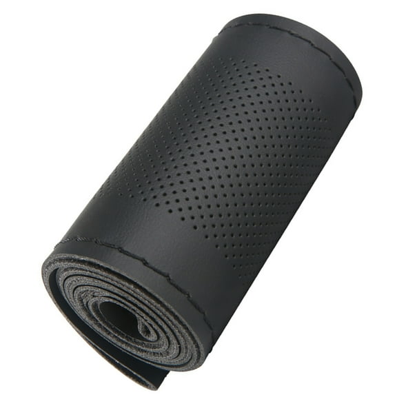 Hand Sewn Steering Wheel Wrap Smooth Surface Sewing Steering Wheel Cover Fine Holes Simulated Leather Stitch Steering Wheel Protector Wrap for Car Interior Accessories Style 2 Black-Black