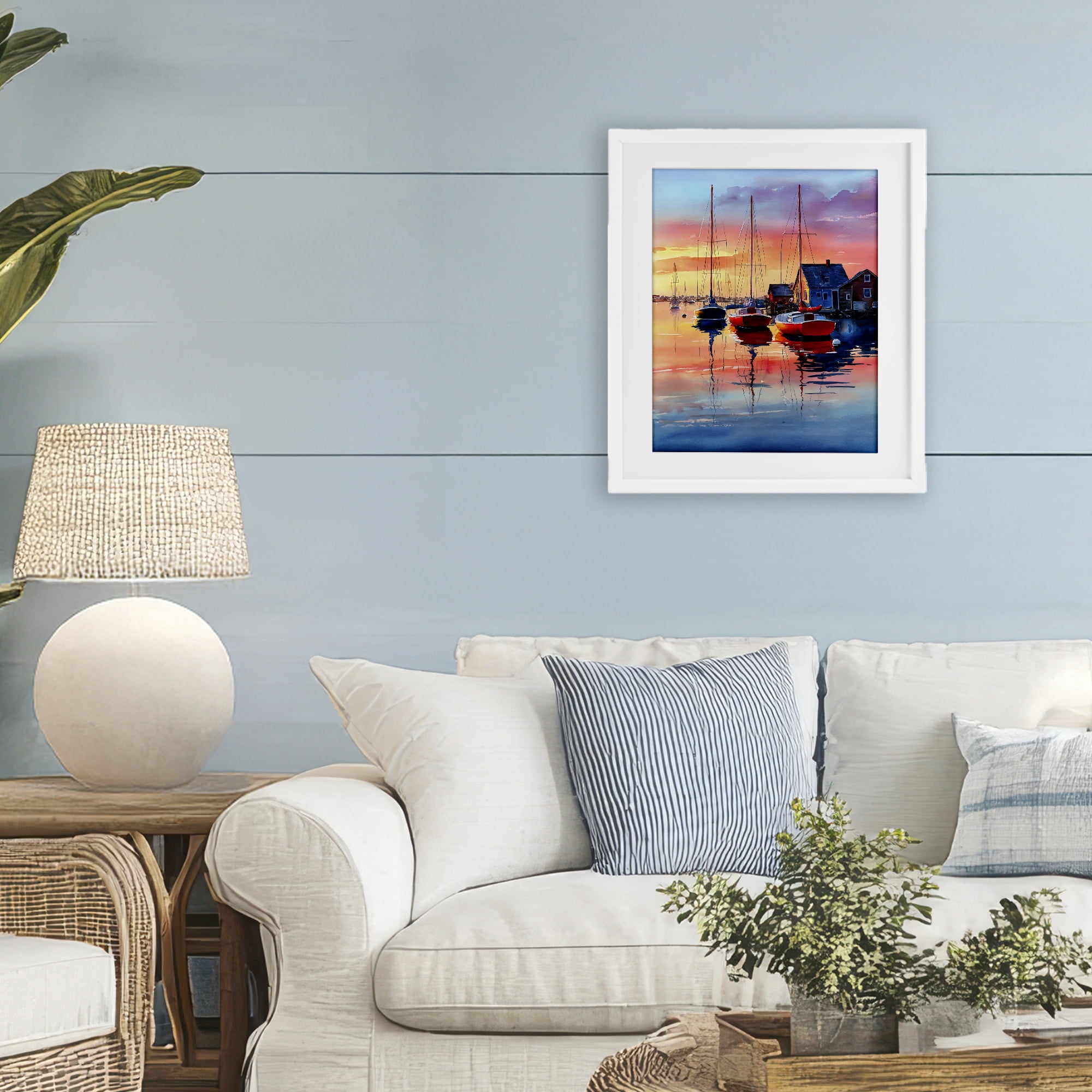 Stupell Industries Vivid Sunset at Docks White Framed Print Under Glass, design by Franklyn Gregory